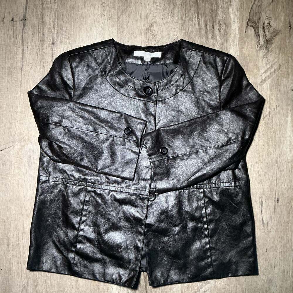Erin London Faux Leather Jacket Metallic Bronze Black Size S Moto Going Out - Picture 1 of 3